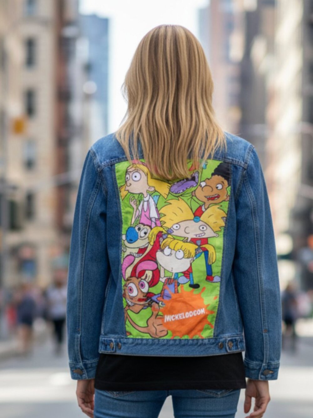 NWT Retro Nickelodeon Characters Jean Jacket - Y2K Streetwear Graphic Back Print